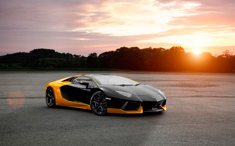 Yellow and Black Sports Car — Dramatic, Sunset