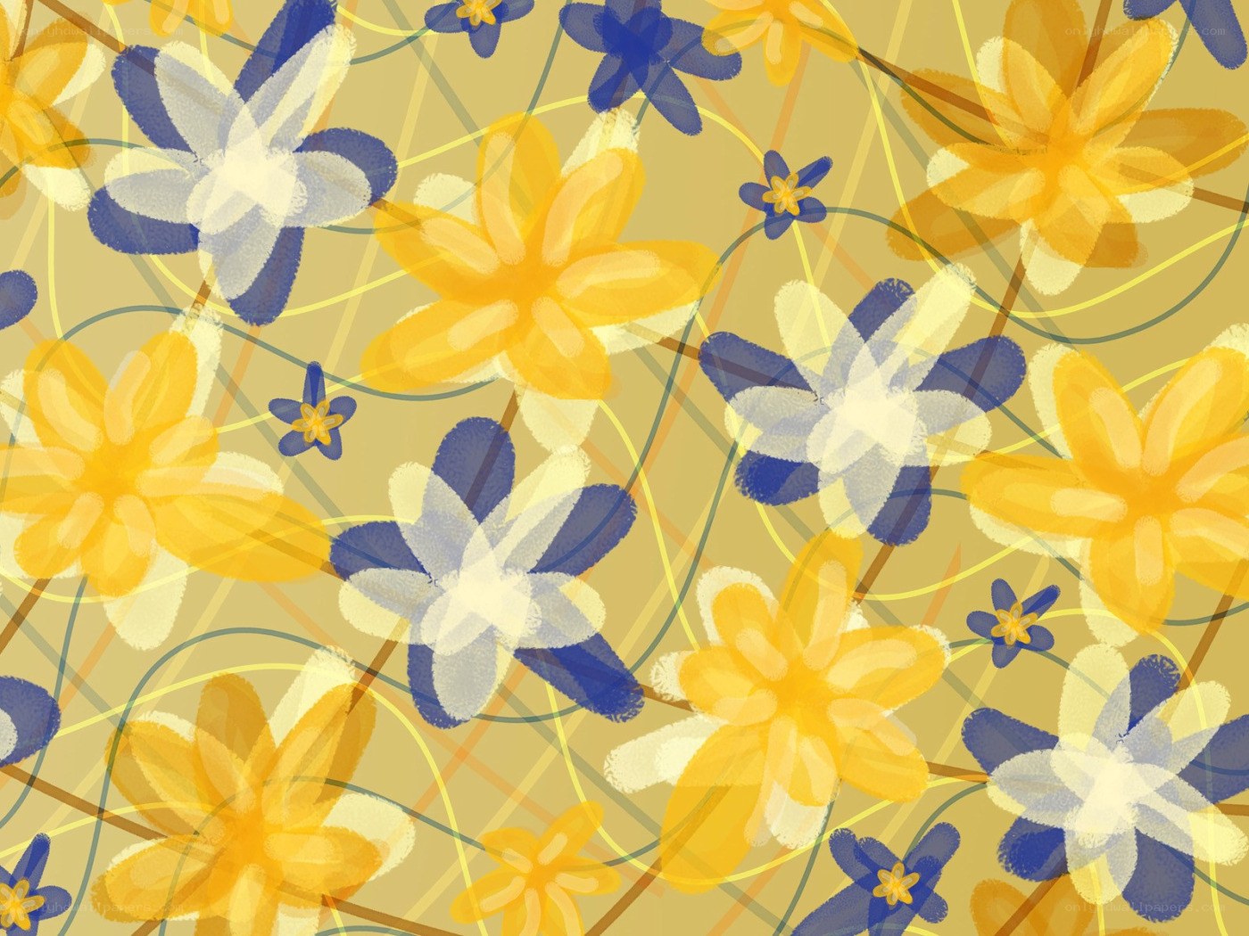 yellow and blue floral pattern