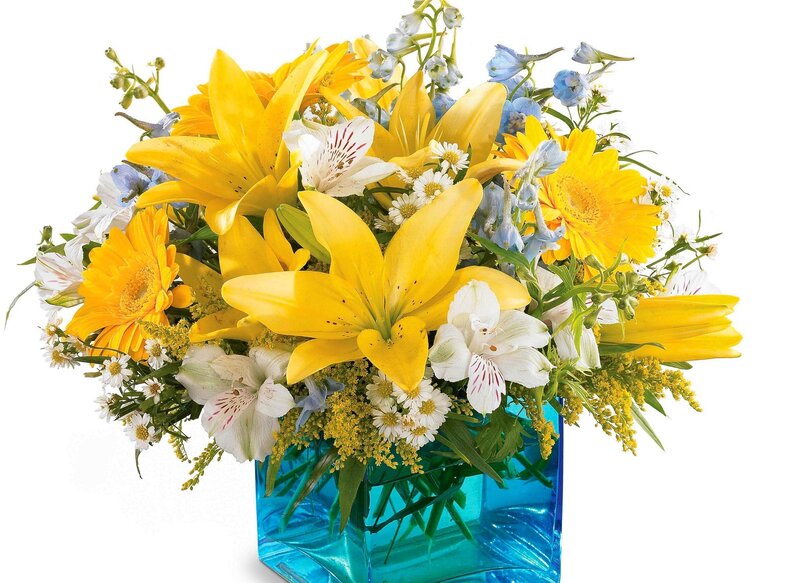 Yellow and Blue Flower Bouquet — Bright
