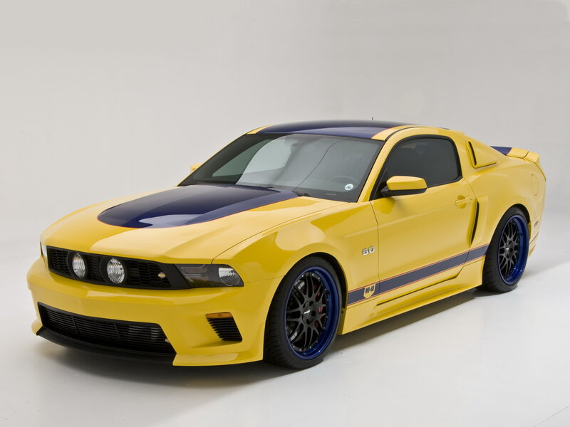 Yellow and Blue Ford Mustang