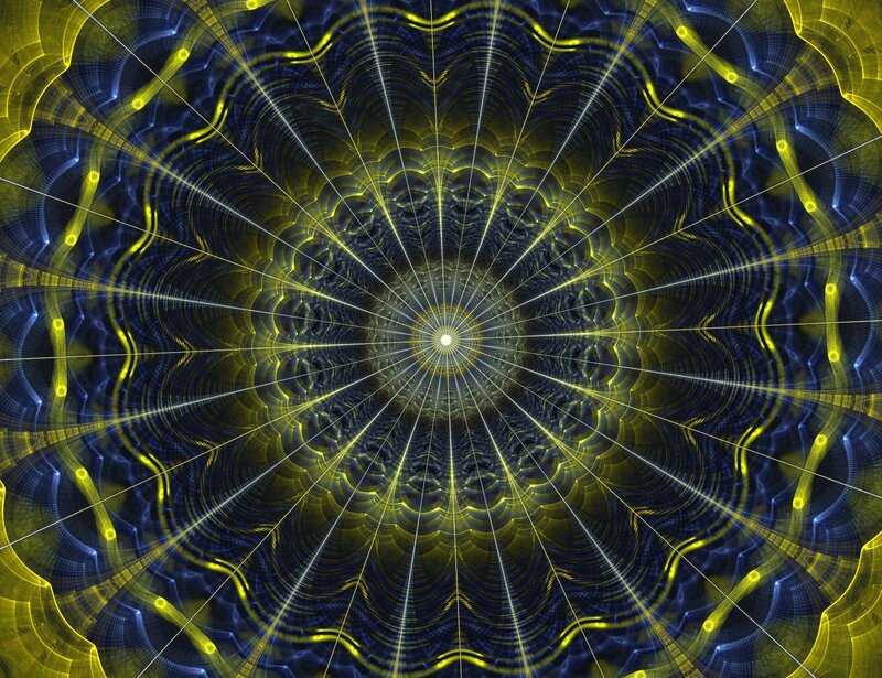 Yellow and Blue Fractal Pattern — Hypnotic, Abstract