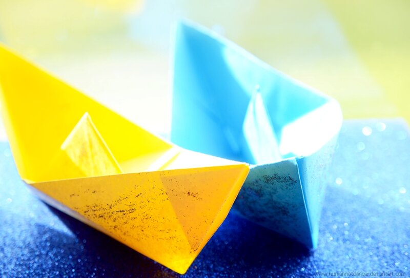 Yellow and Blue Paper Boats