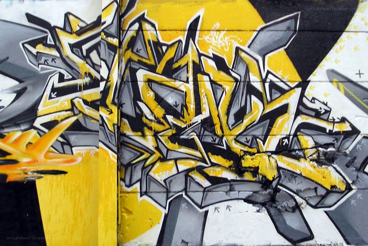 yellow and gray graffiti art
