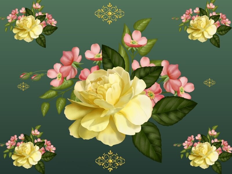 yellow and pink floral pattern