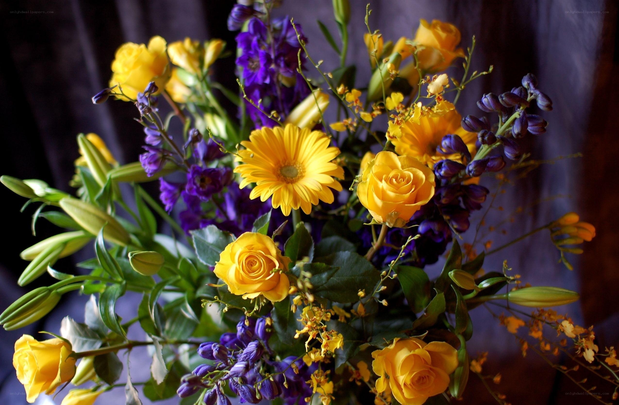 Yellow and purple flower bouquet