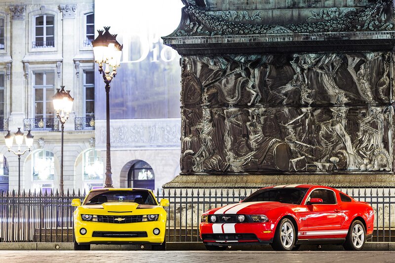 Yellow and red cars in Paris