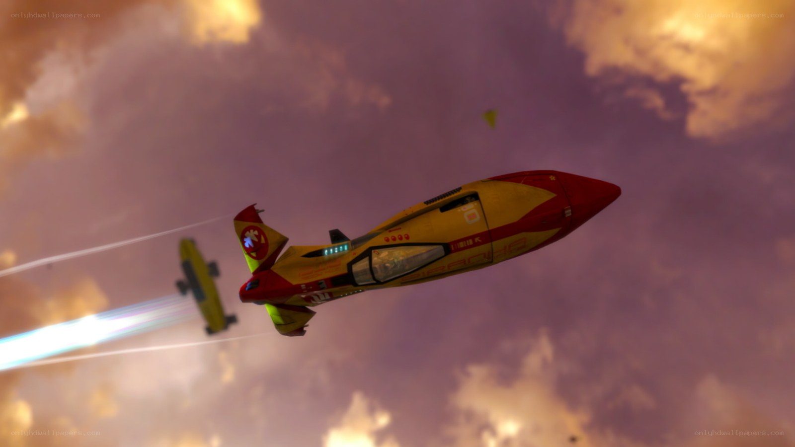 Yellow and red jet in sky