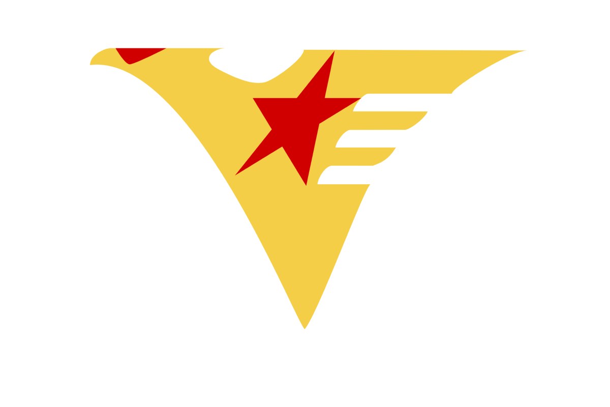 yellow and red logo with star