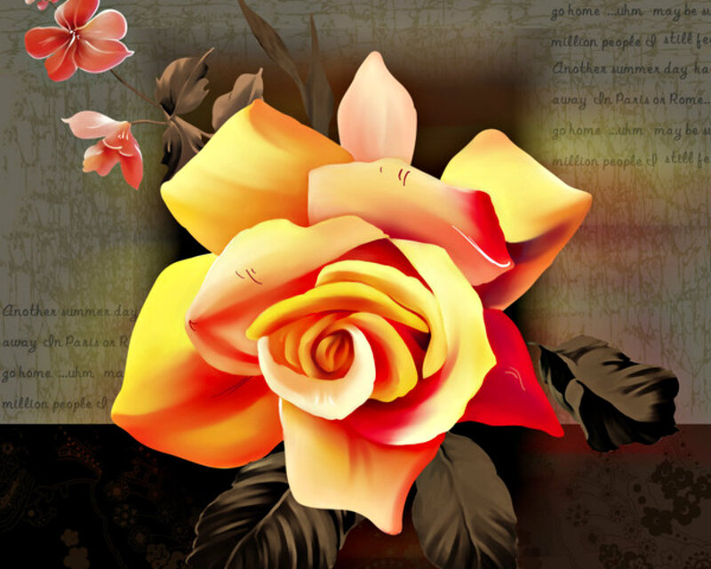 Yellow and Red Rose — Dramatic, Digital Art
