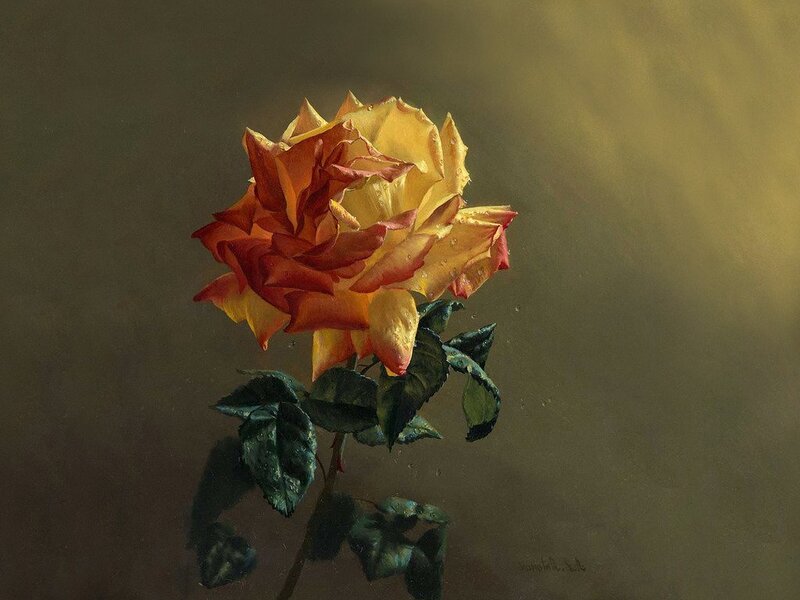 Yellow and Red Rose — Dramatic, Painting