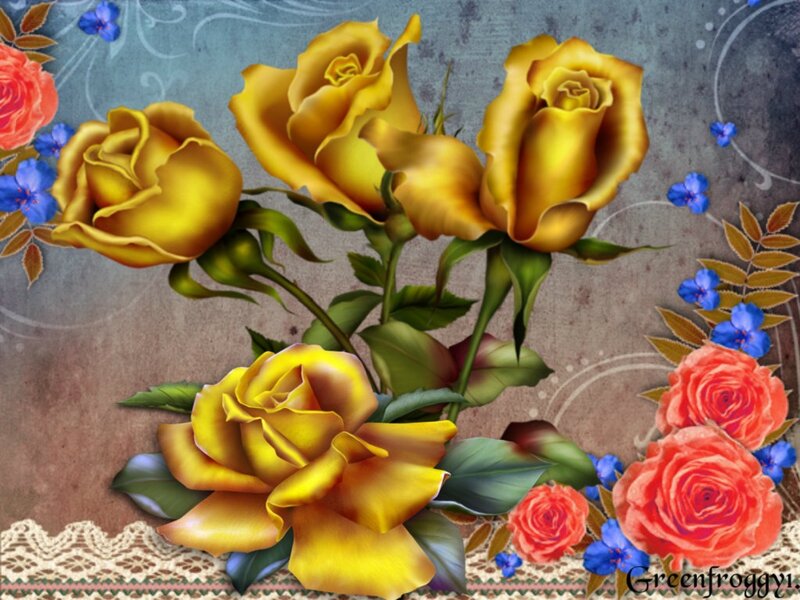 Yellow and Red Roses — Decorative