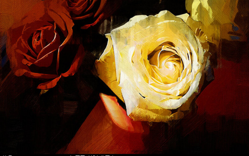 Yellow and Red Roses — Dramatic, Painting