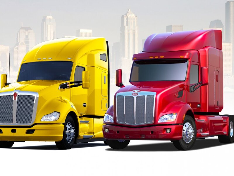 Yellow and Red Semi-trucks