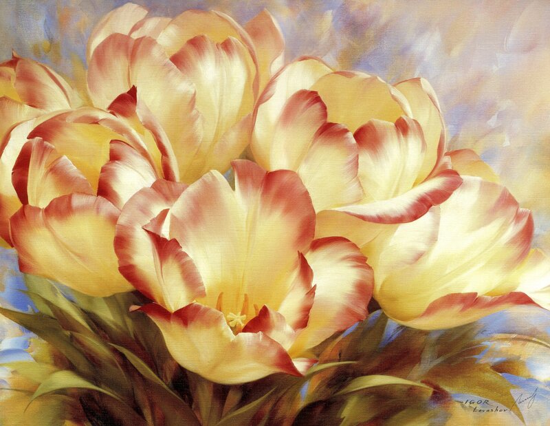 Yellow and Red Tulips — Serene, Painting