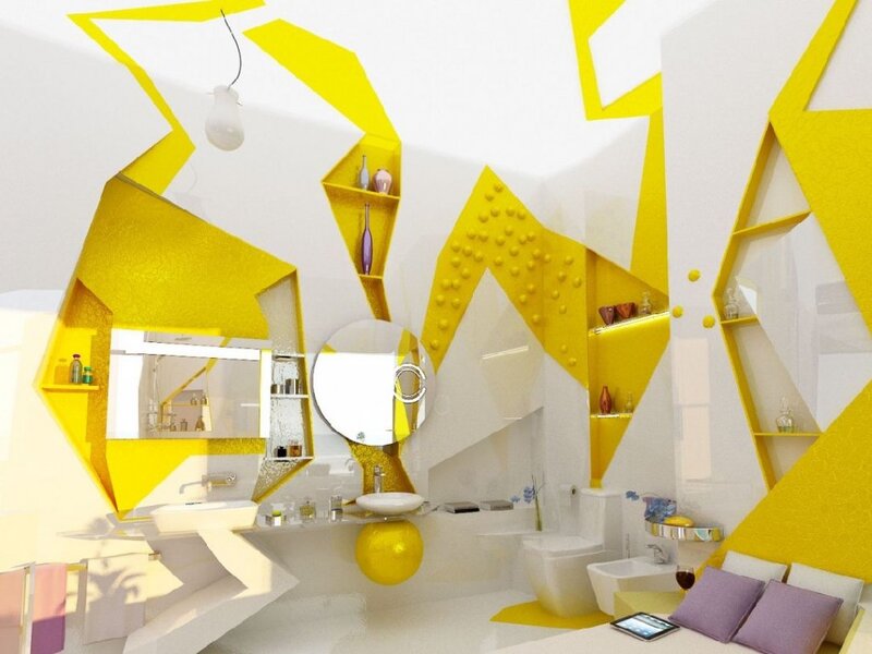 Yellow and White Bathroom
