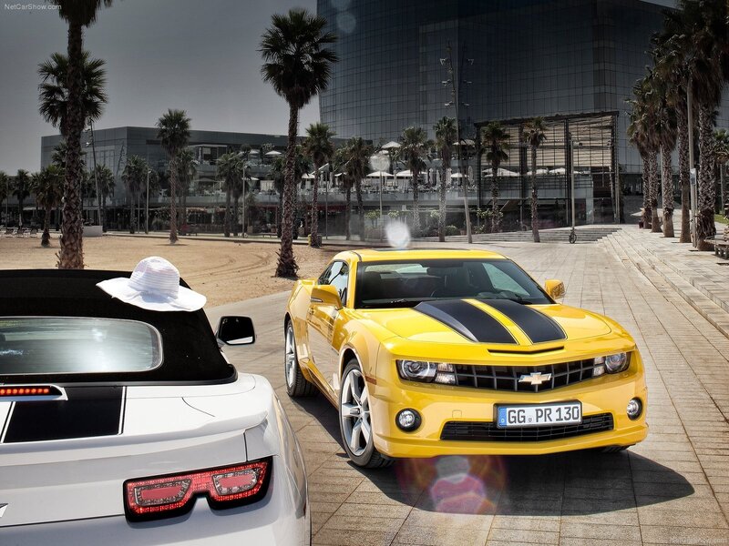 Yellow and white Camaro cars