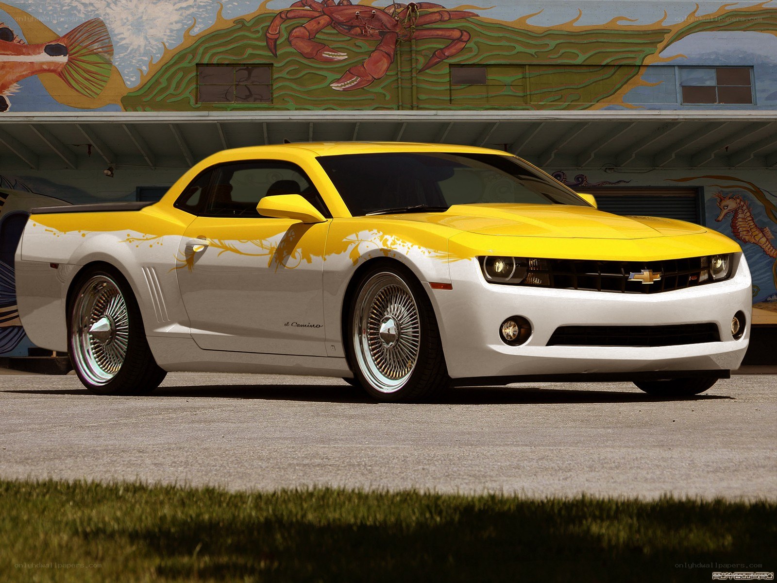 Yellow and white Camaro pickup