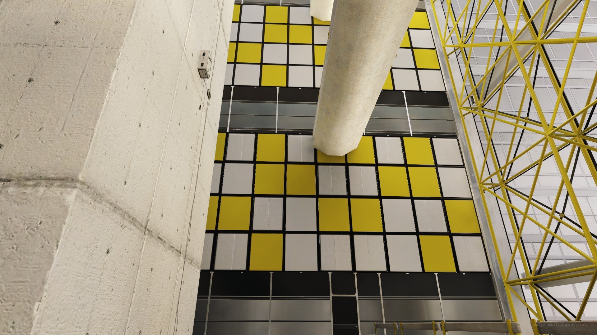 yellow and white checkered wall