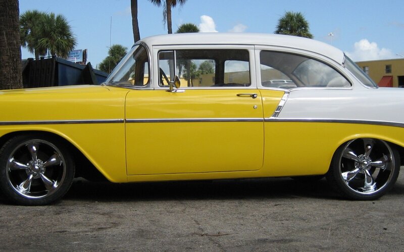 Yellow and White Classic Car — Calm, Afternoon