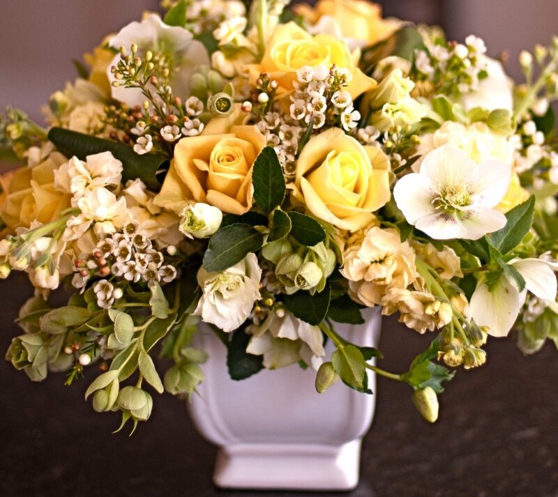 Yellow and White Flower Bouquet — Calm, Photograph, Roses