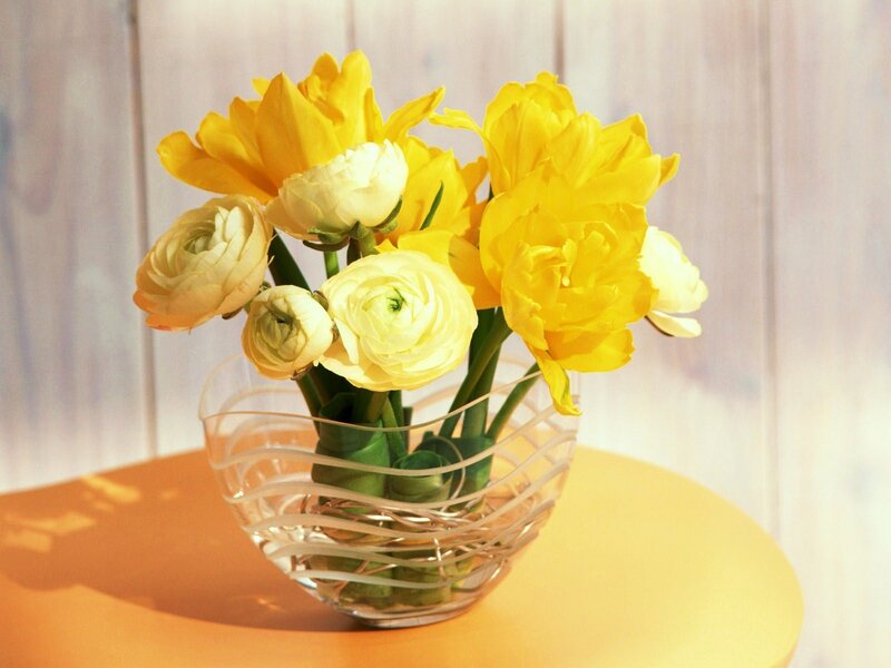 Yellow and white flowers in a vase