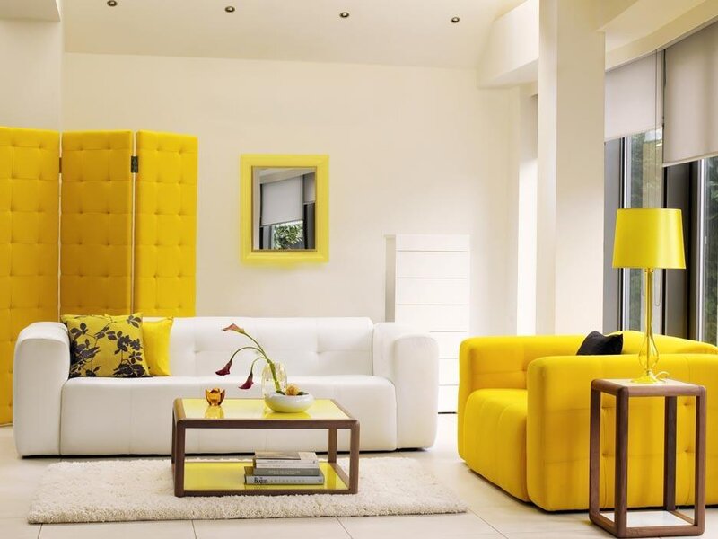Yellow and white living room