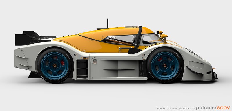 Yellow and White Race Car — Neutral, 3d Render