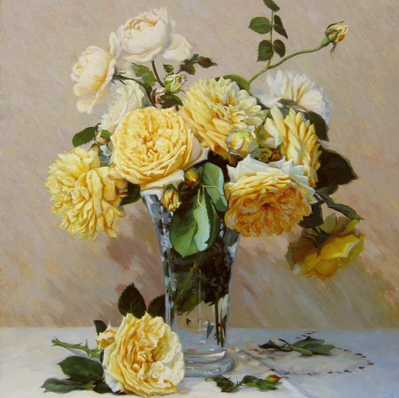 Yellow and White Roses — Serene, Painting