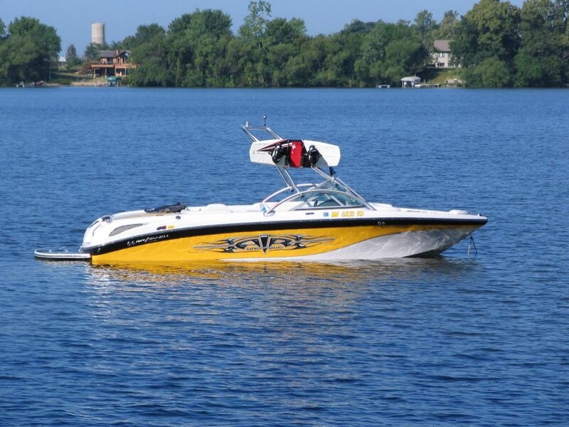 Yellow and White Speedboat — Blue