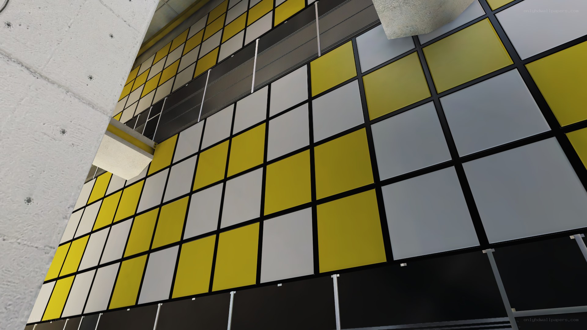 yellow and white tiled wall
