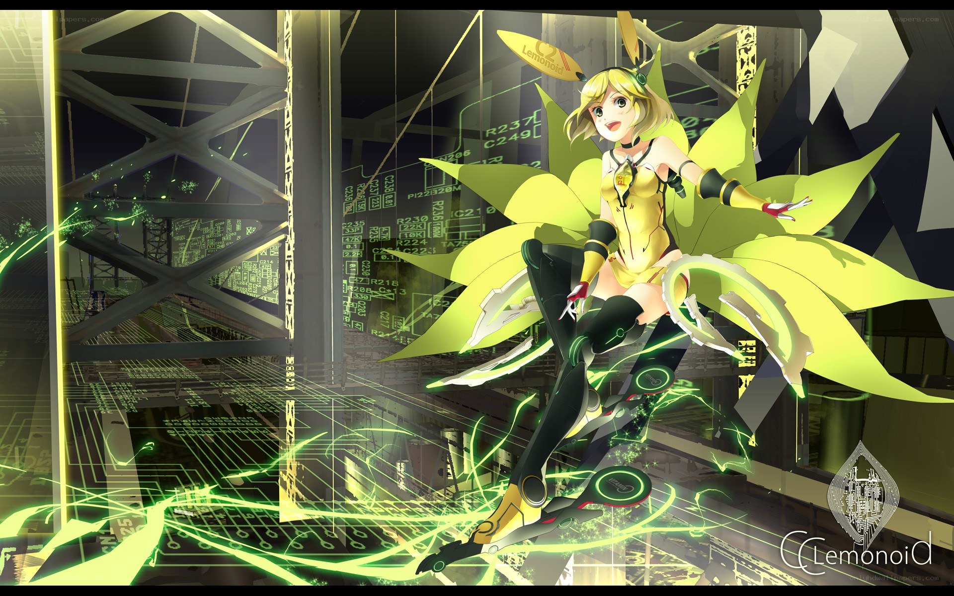 yellow anime character in digital space