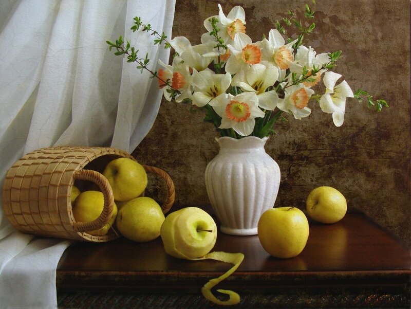 Yellow Apples and Flowers