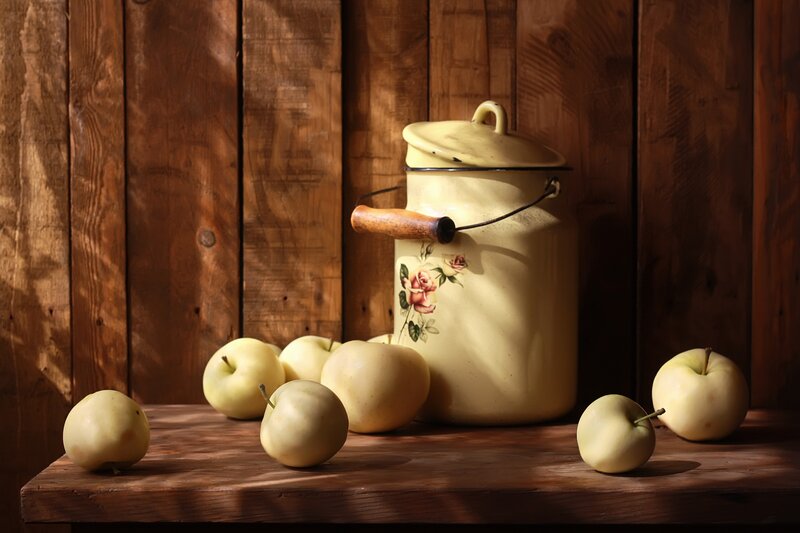 Yellow Apples and Jar