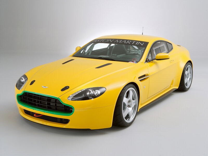 Yellow Aston Martin race car
