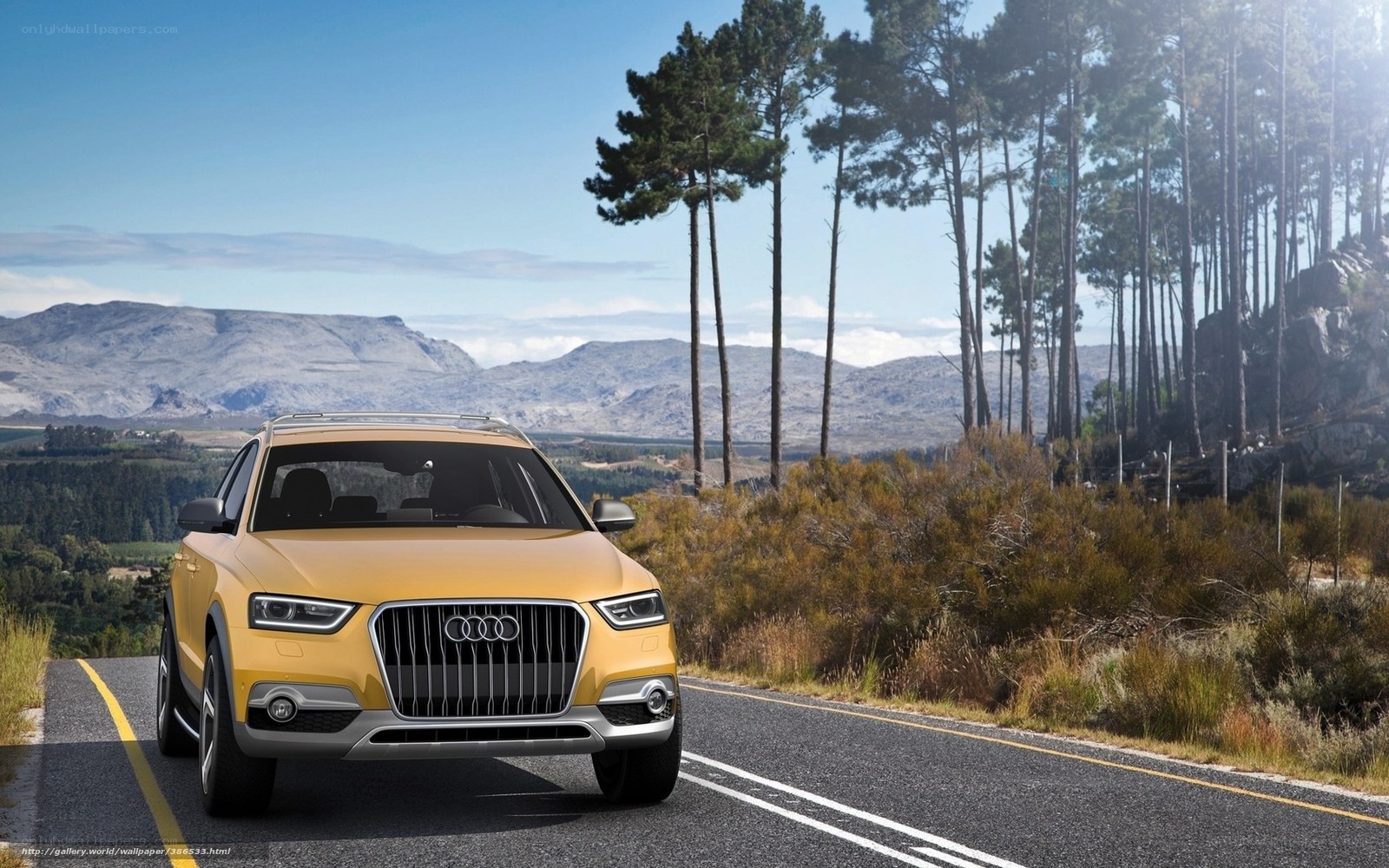 Yellow Audi on a mountain road