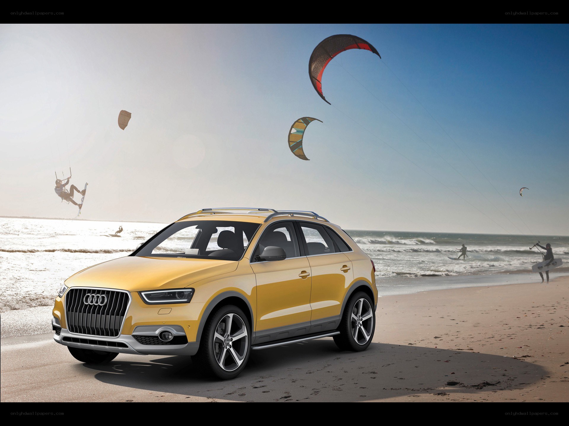 Yellow Audi on the beach