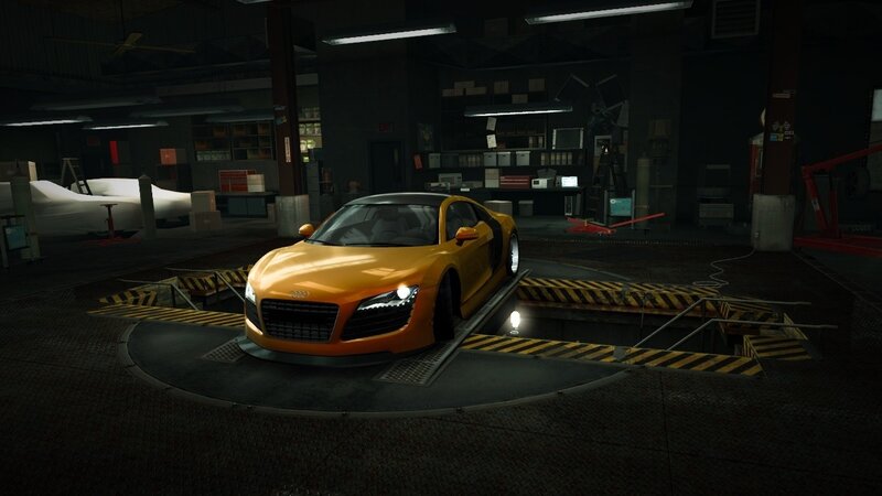 Yellow Audi R8 in garage