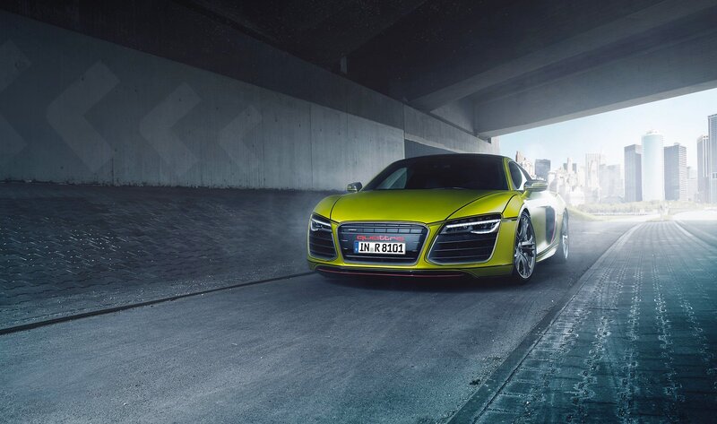 Yellow Audi R8 Sports Car — Dramatic