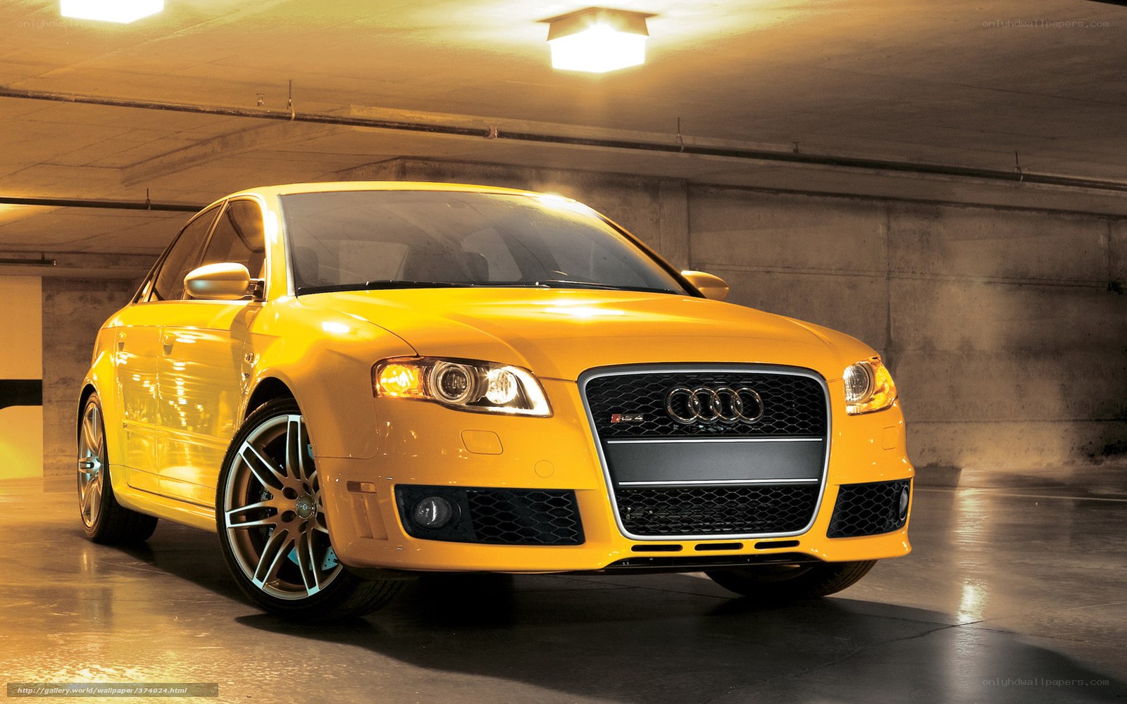 Yellow Audi RS4 in garage