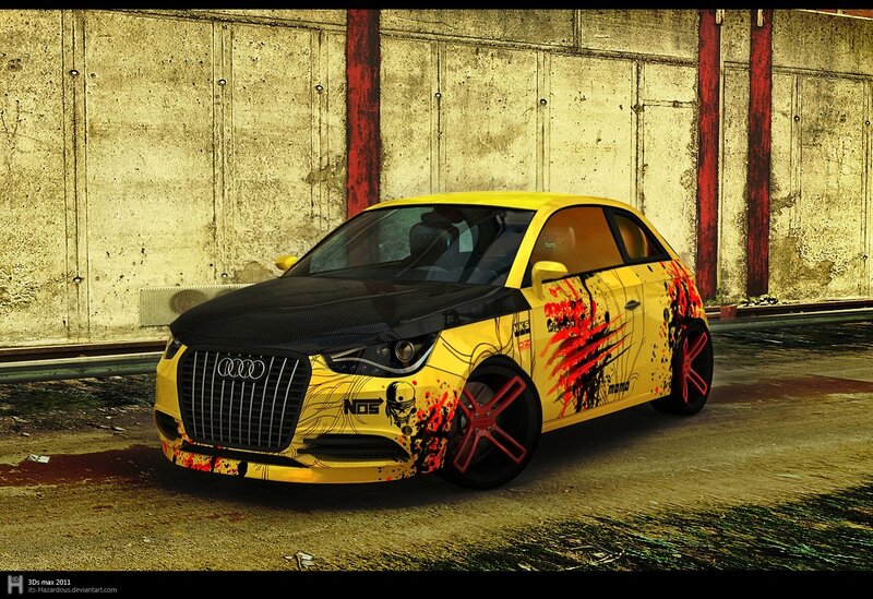 yellow audi with custom graphics