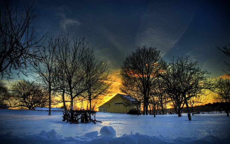 Yellow Barn in Snow