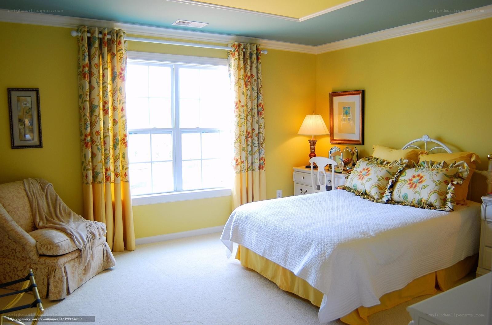 yellow bedroom with floral decor