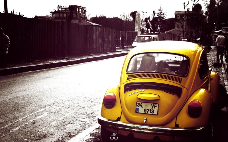 Yellow Beetle Car — Dramatic, Afternoon