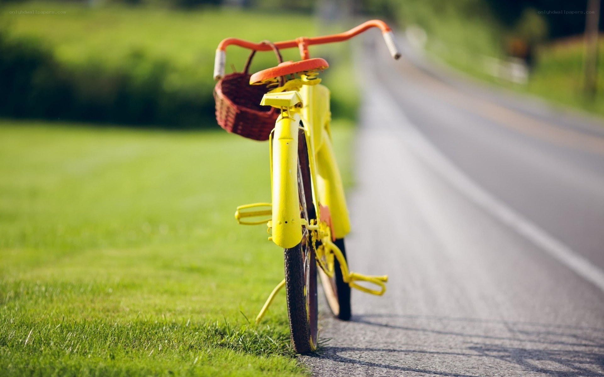 Yellow bicycle on country road
