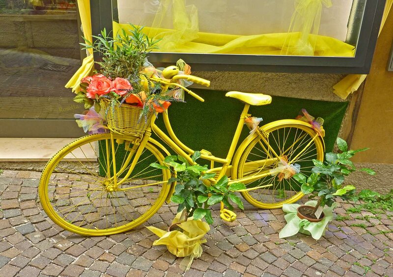 Yellow Bicycle with Flowers — Festive