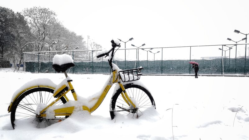 Yellow Bike in Snow