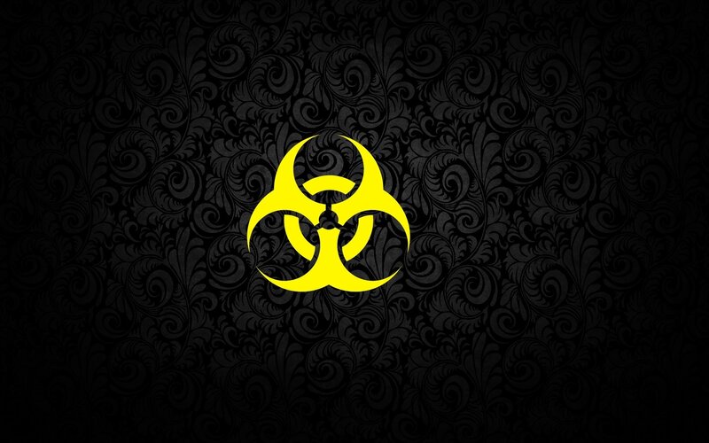 yellow biohazard symbol on black