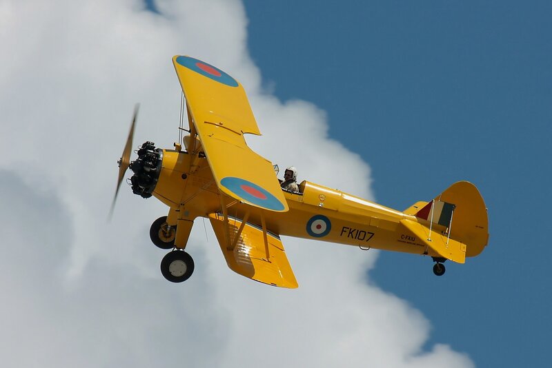 Yellow Biplane in Flight — Dynamic