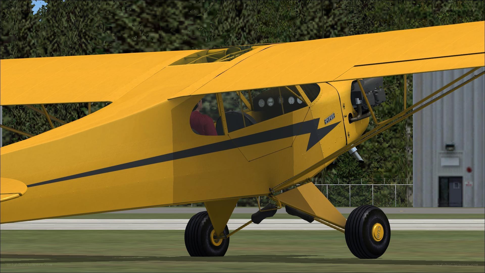 yellow biplane on runway