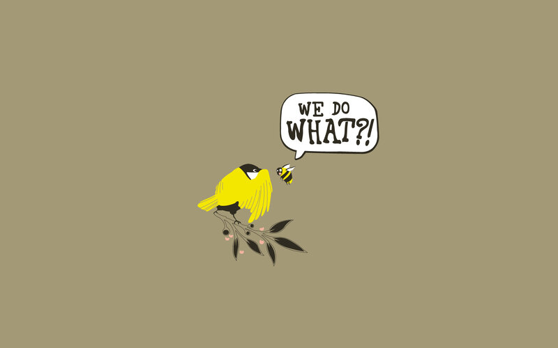 Yellow Bird and Bee — Brown, Playful